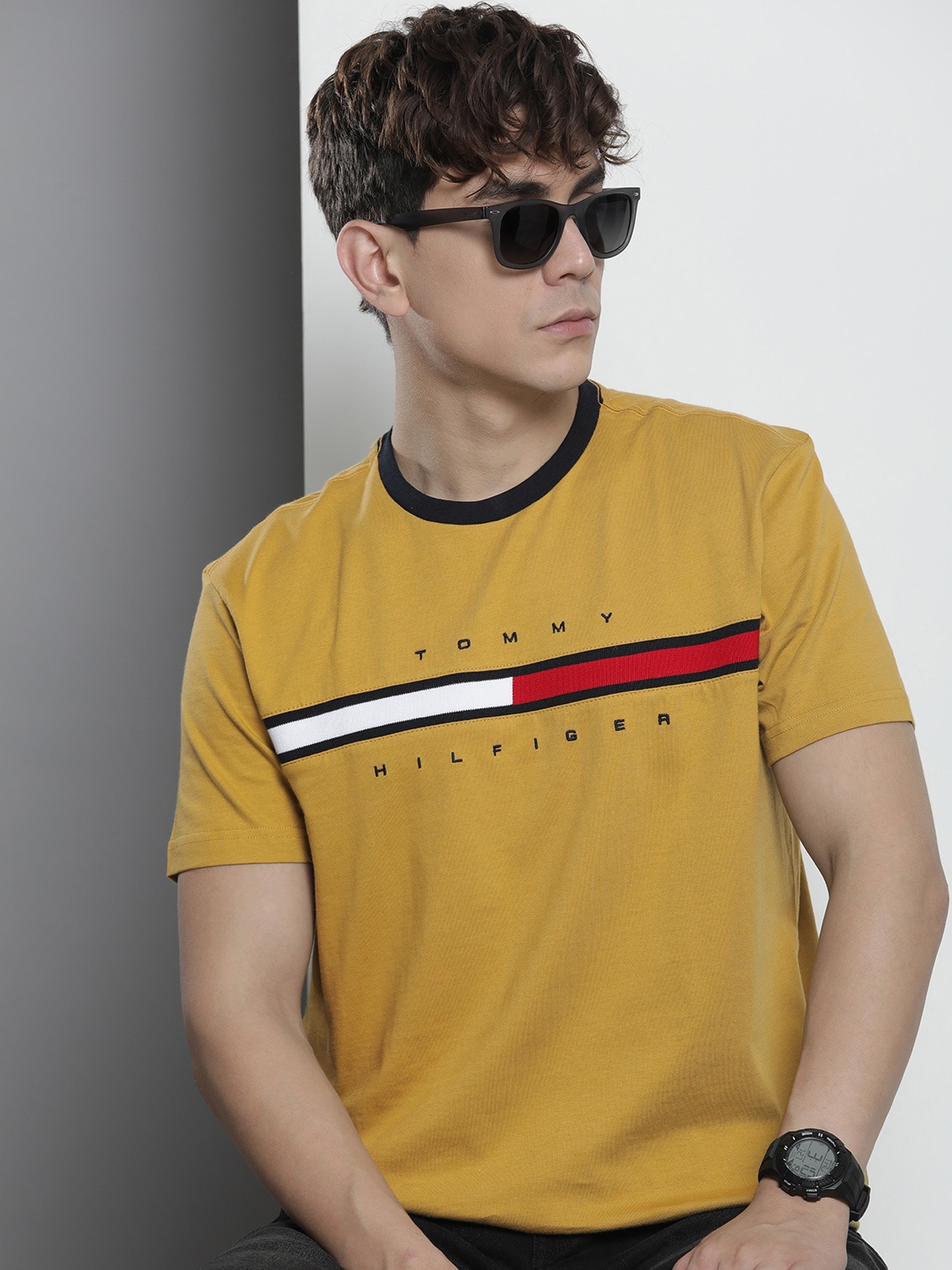 

Tommy Hilfiger Pure Cotton Brand Logo Printed Casual T-shirt, Mustard