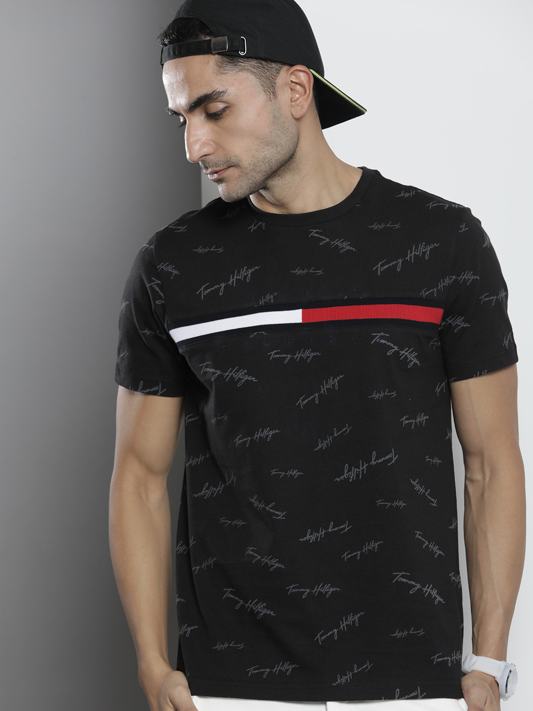 

Tommy Hilfiger Pure Cotton Brand Logo Printed Casual T-shirt, Black