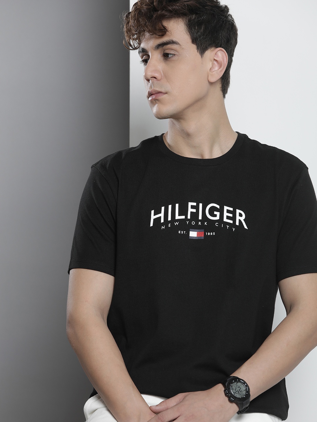 

Tommy Hilfiger Pure Cotton Brand Logo Printed Casual T-shirt, Black