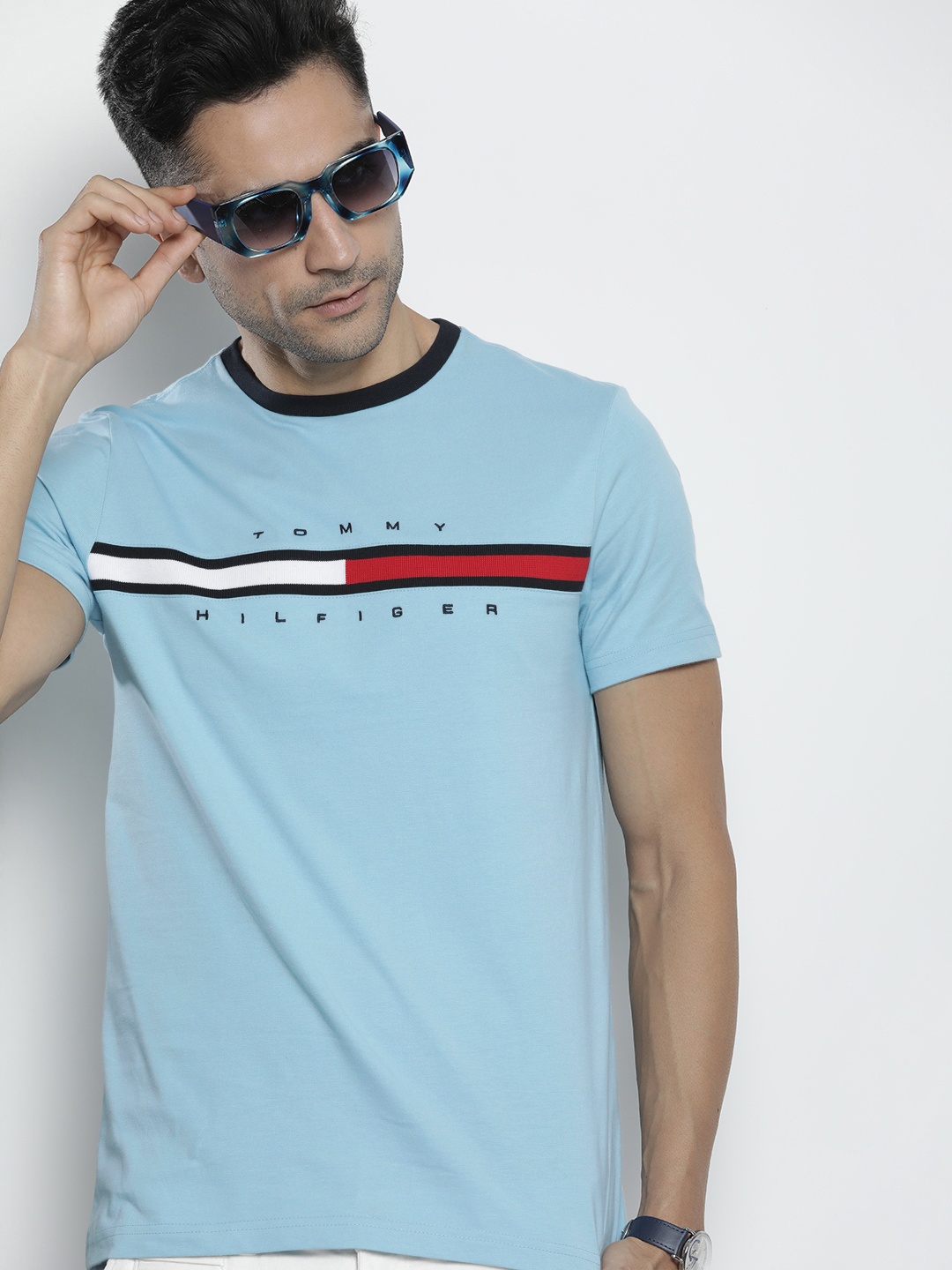 

Tommy Hilfiger Pure Cotton Brand Logo Printed Casual T-shirt, Blue