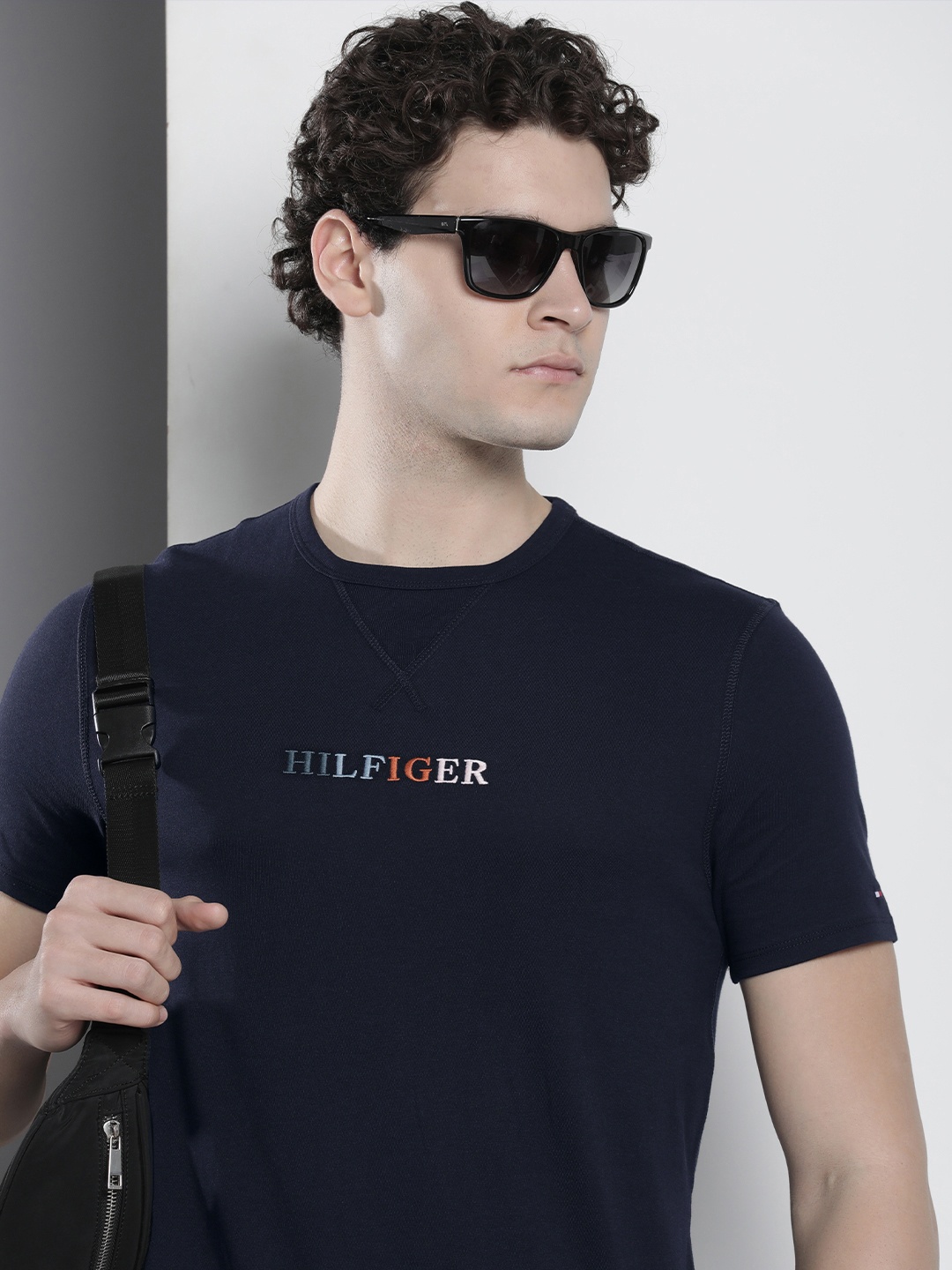 

Tommy Hilfiger Brand Logo Embroidered Pure Cotton T-shirt, Navy blue