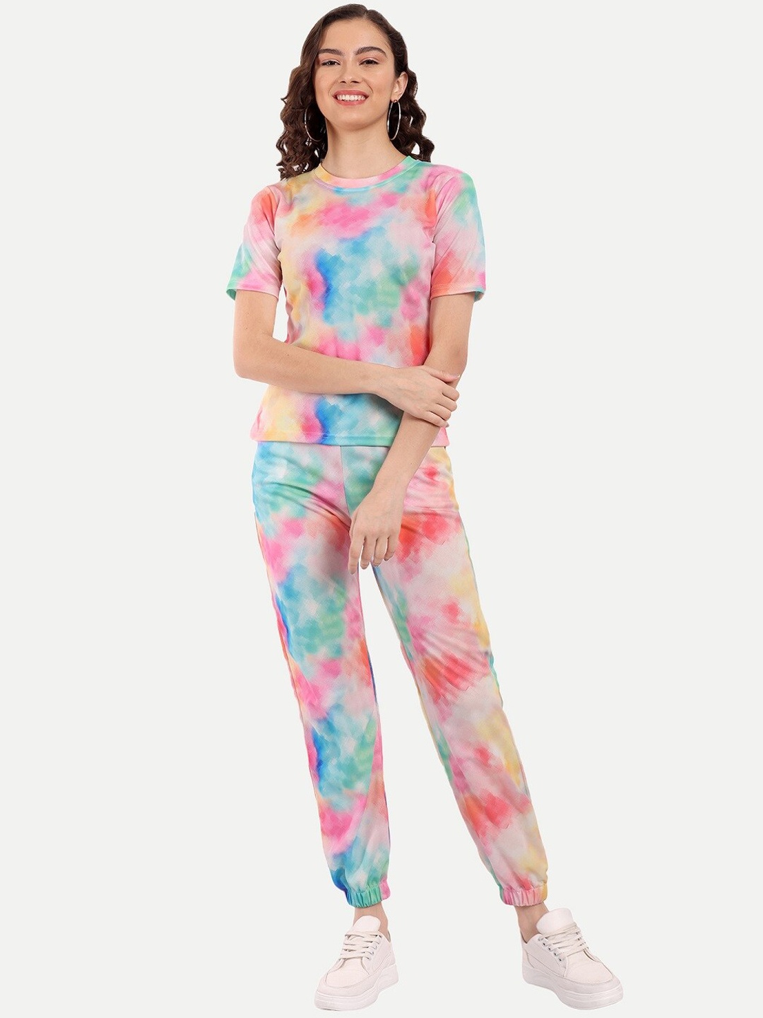 

Morang Round Neck Tie & Dyed T-shirt and Joggers, Pink