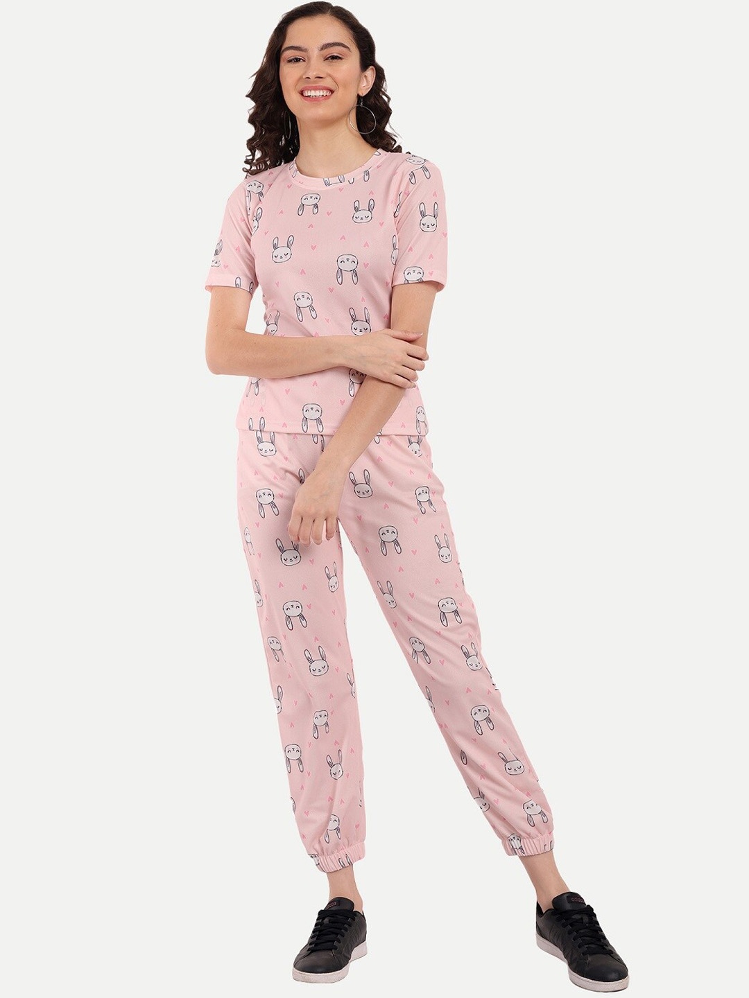 

Morang Conversational Printed Round Neck T-shirt and Joggers, Pink