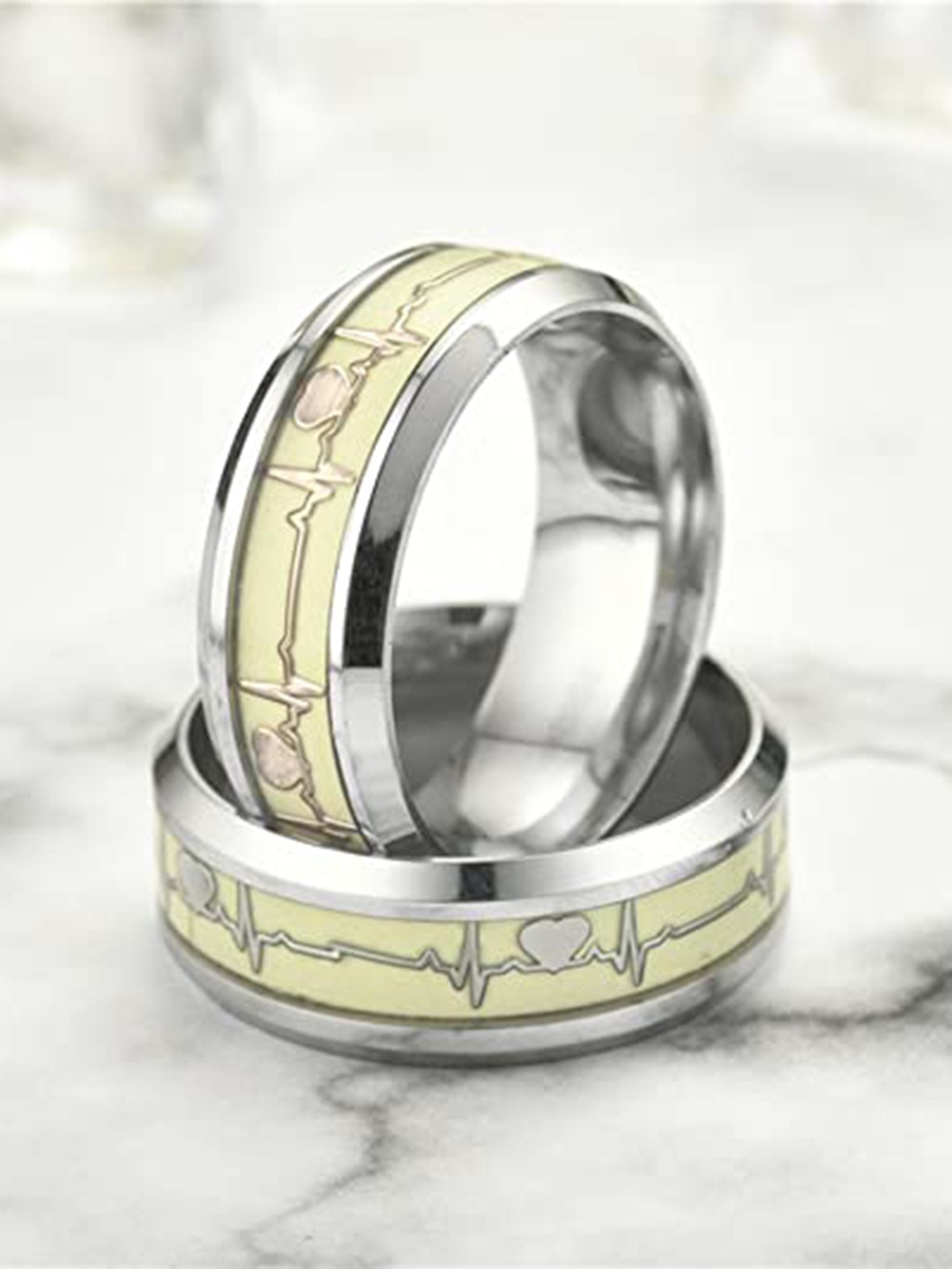 

MEENAZ Men Silver-Plated Stainless-Steel Heartbeat Enamelled Finger Ring