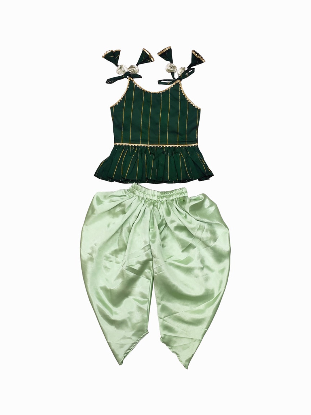 

BAESD Girls Striped Regular Gotta Patti Top with Dhoti Pants, Green