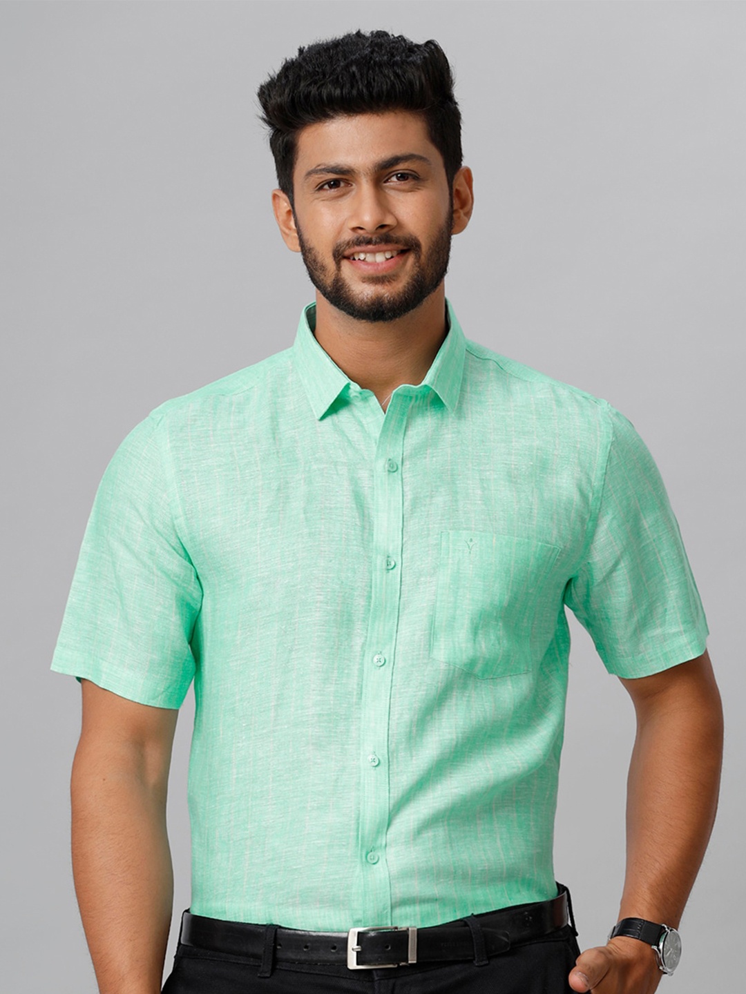 

Ramraj Smart Tailored Fit Linen Formal Shirt, Green