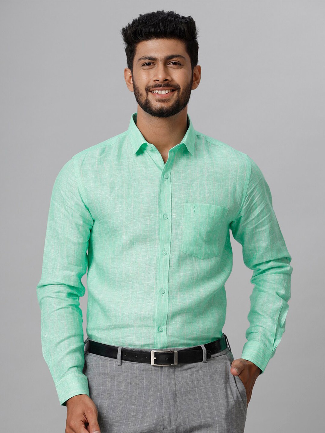 

Ramraj Smart Tailored Fit Opaque Linen Formal Shirt, Green