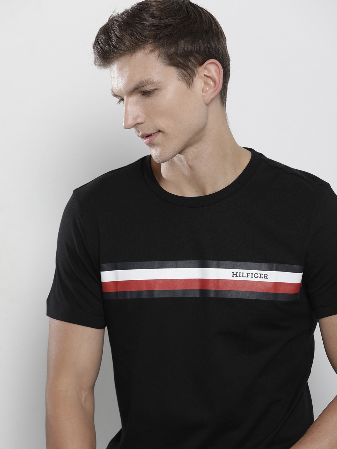 

Tommy Hilfiger Pure Cotton Brand Logo Printed Slim Fit Casual T-shirt, Black