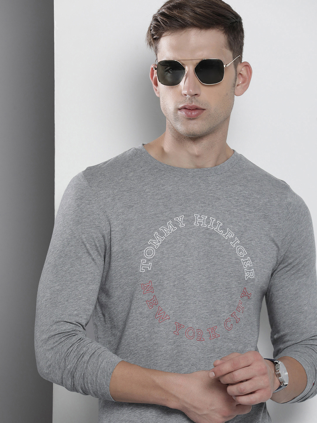 

Tommy Hilfiger Brand Logo Printed Pure Cotton Slim Fit T-shirt, Grey