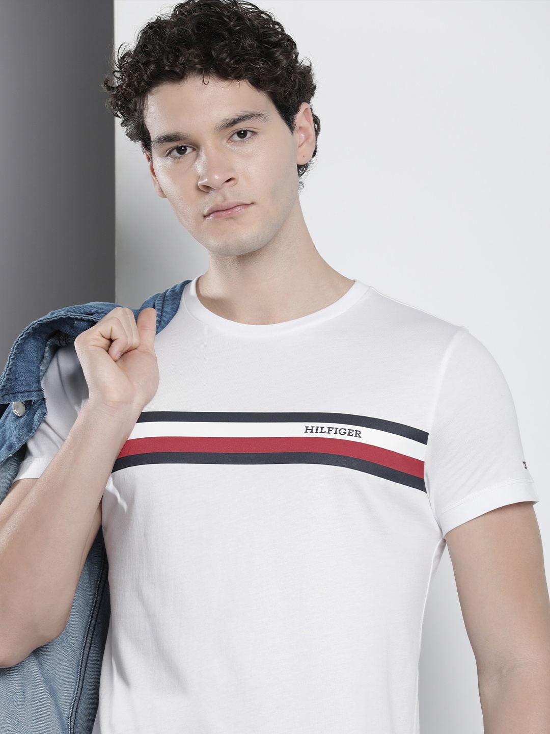 

Tommy Hilfiger Brand Logo Printed Pure Cotton Slim Fit T-shirt, White