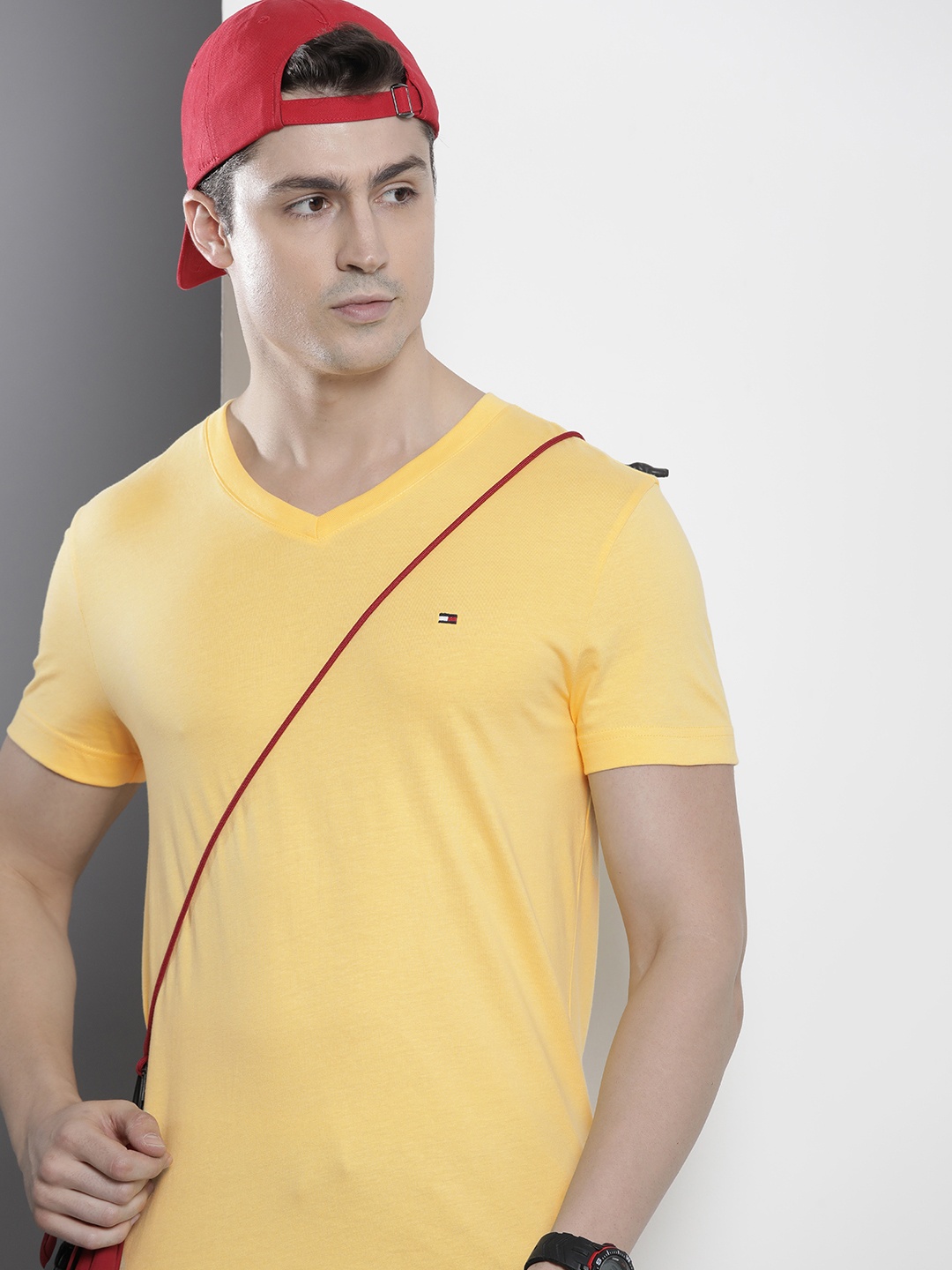 

Tommy Hilfiger Solid V-Neck Pure Cotton Slim Fit T-shirt, Yellow
