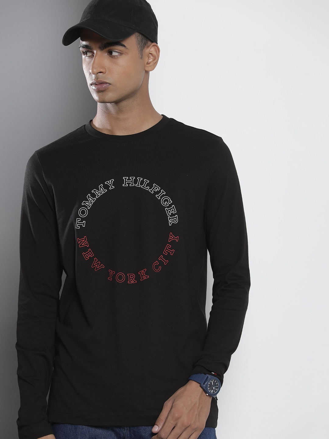 

Tommy Hilfiger Pure Cotton Brand Logo Printed Slim Fit Casual T-shirt, Black