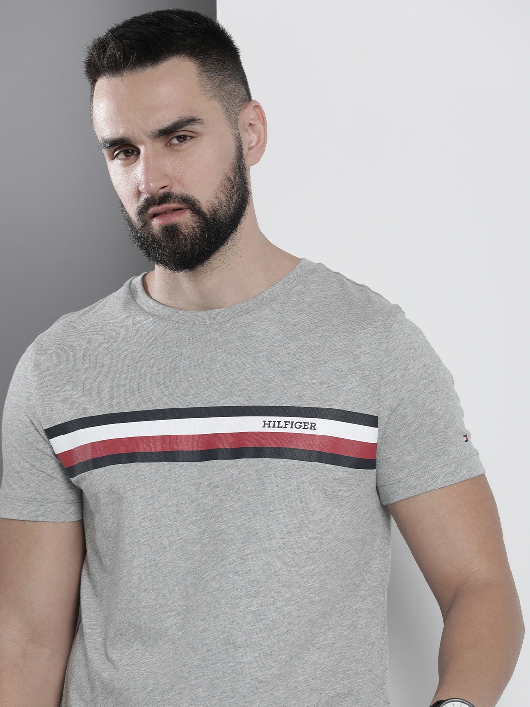 

Tommy Hilfiger Printed Pure Cotton Slim Fit T-shirt, Grey