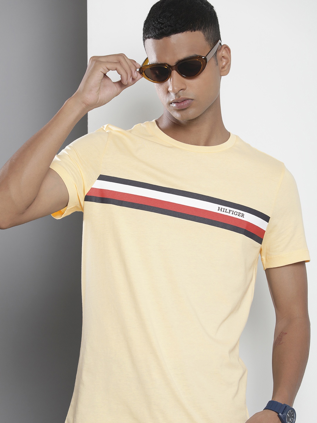 

Tommy Hilfiger Pure Cotton Striped Slim Fit T-shirt, Yellow