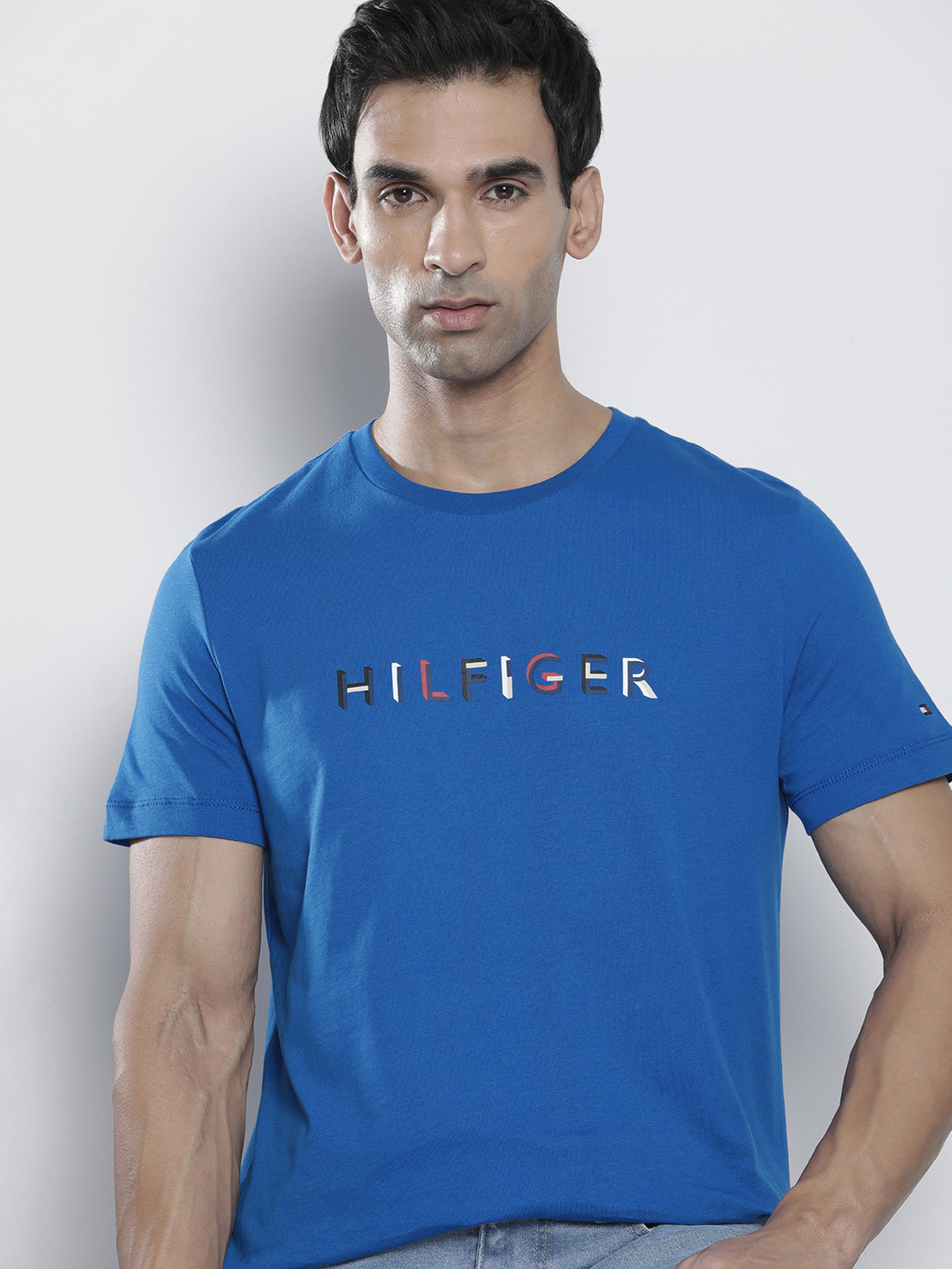 

Tommy Hilfiger Brand Logo Printed Pure Cotton Slim Fit T-shirt, Blue