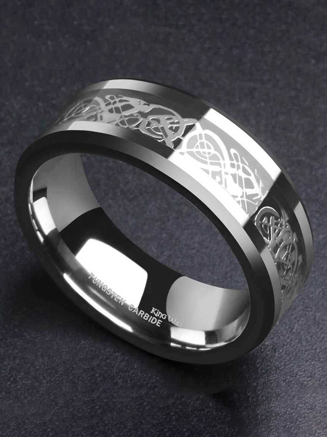 

MEENAZ Men Set Of 2 Silver-Plated Band Finger Rings, Black