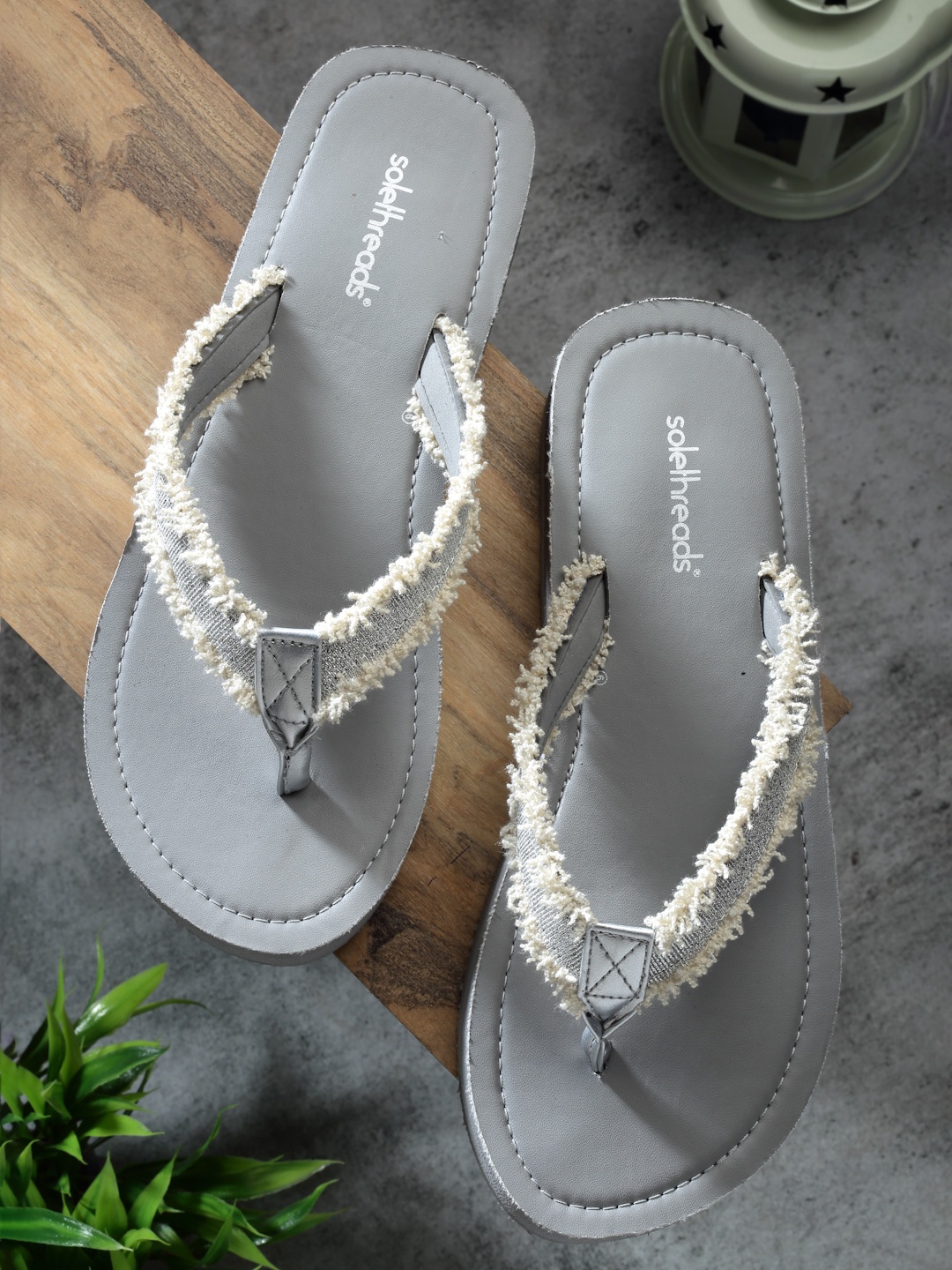 

Solethreads Women BRAID Embellished Thong Flip-Flops, Silver