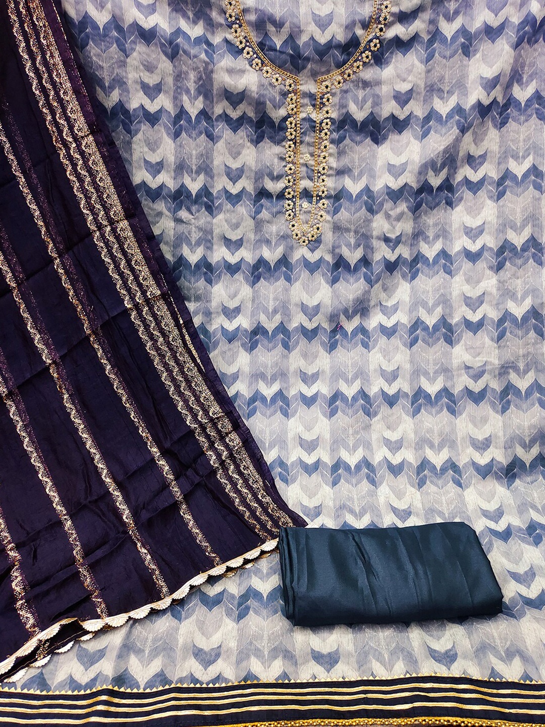 

KALINI Embroidered Unstitched Dress Material, Blue