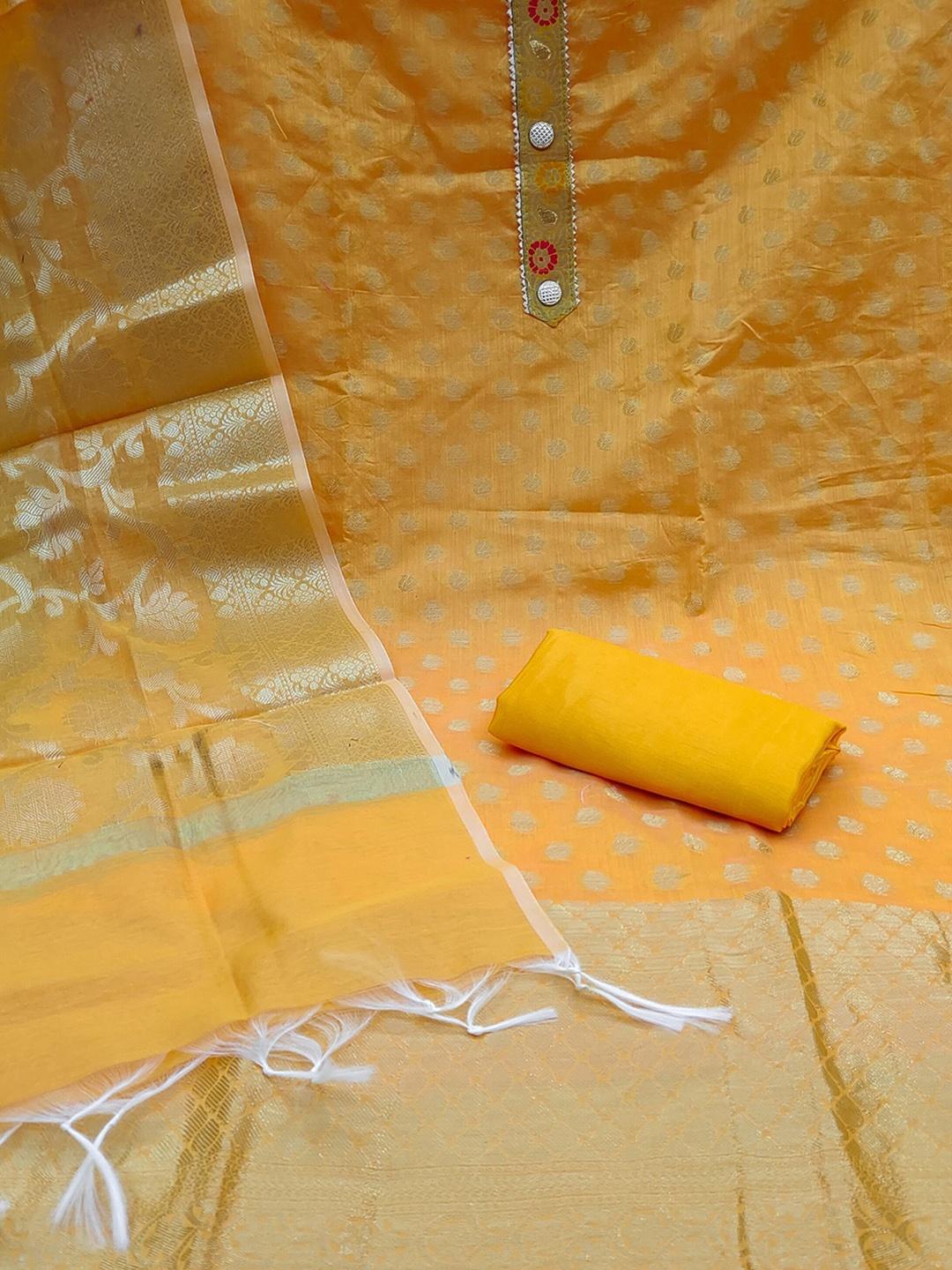 

KALINI Embellished Unstitched Dress Material, Yellow