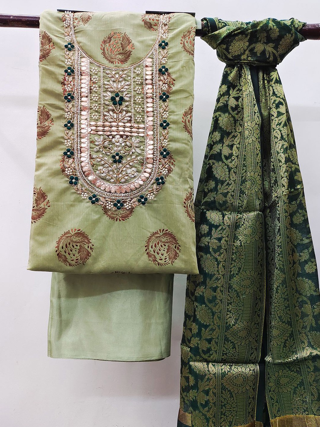 

KALINI Embroidered Unstitched Dress Material, Green