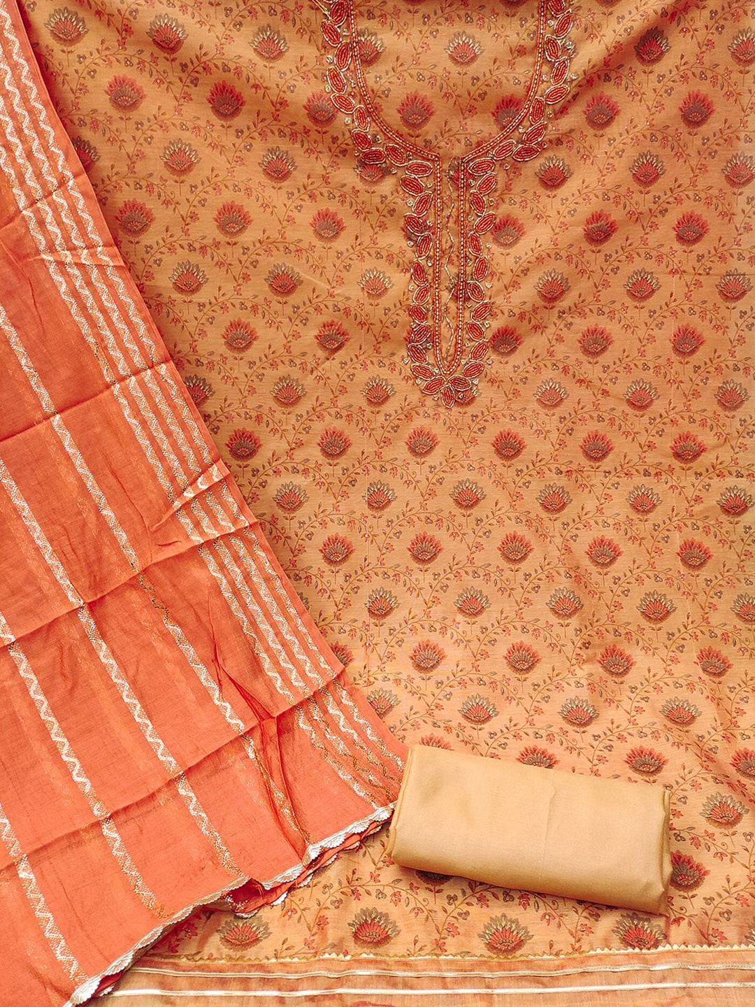 

KALINI Embroidered Unstitched Dress Material, Orange