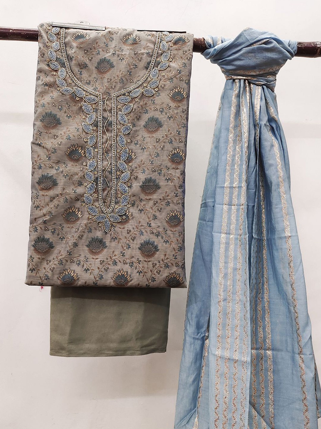 

KALINI Embroidered Unstitched Dress Material, Grey