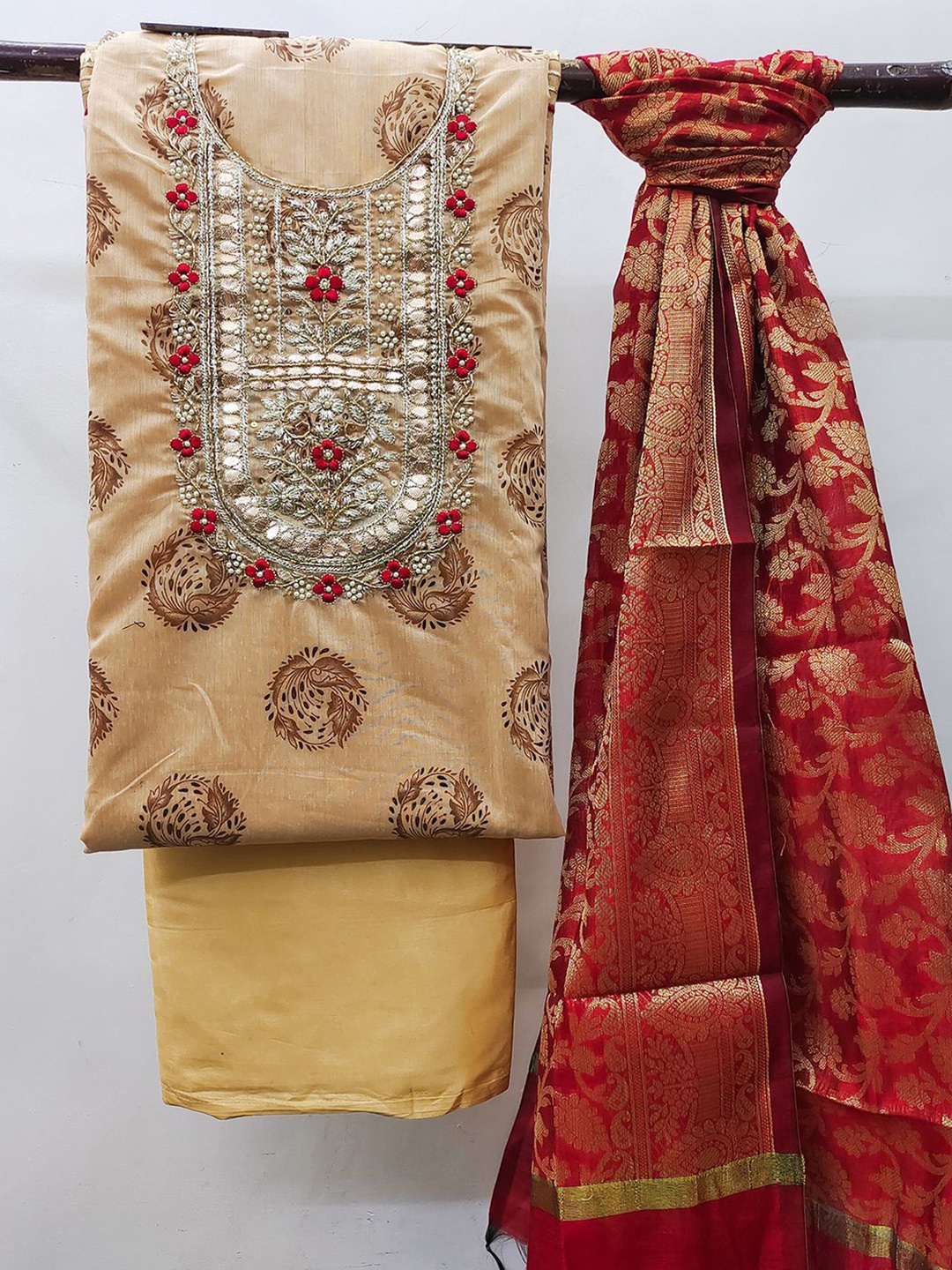 

KALINI Embroidered Unstitched Dress Material, Cream