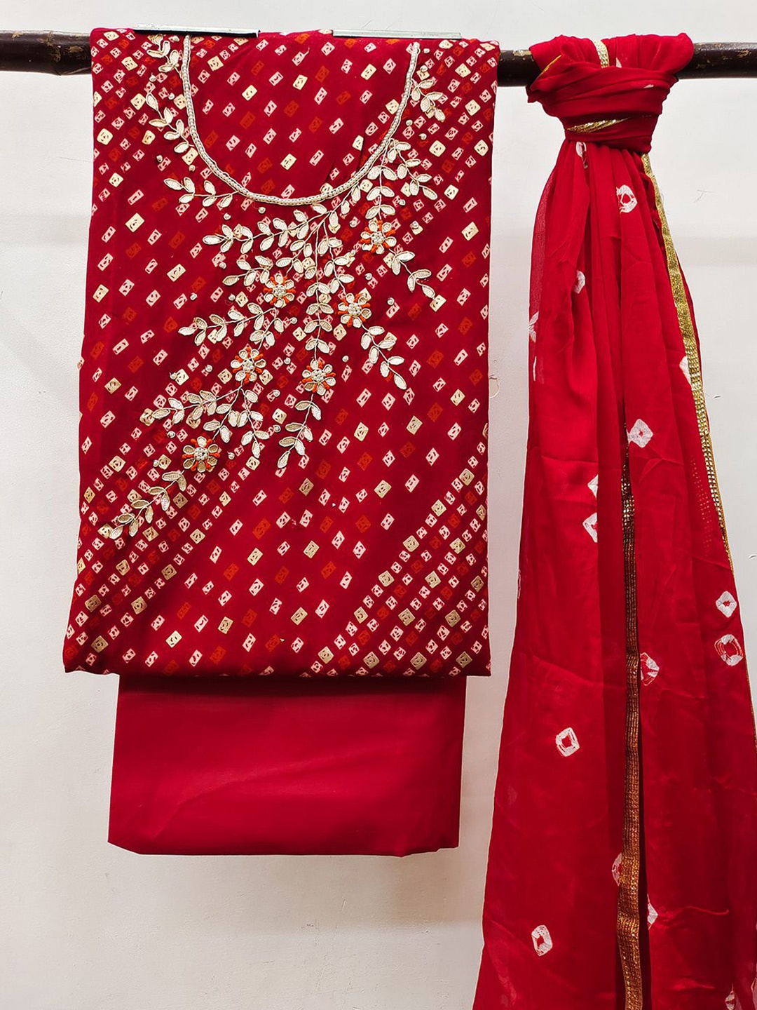 

KALINI Printed Unstitched Dress Material, Red