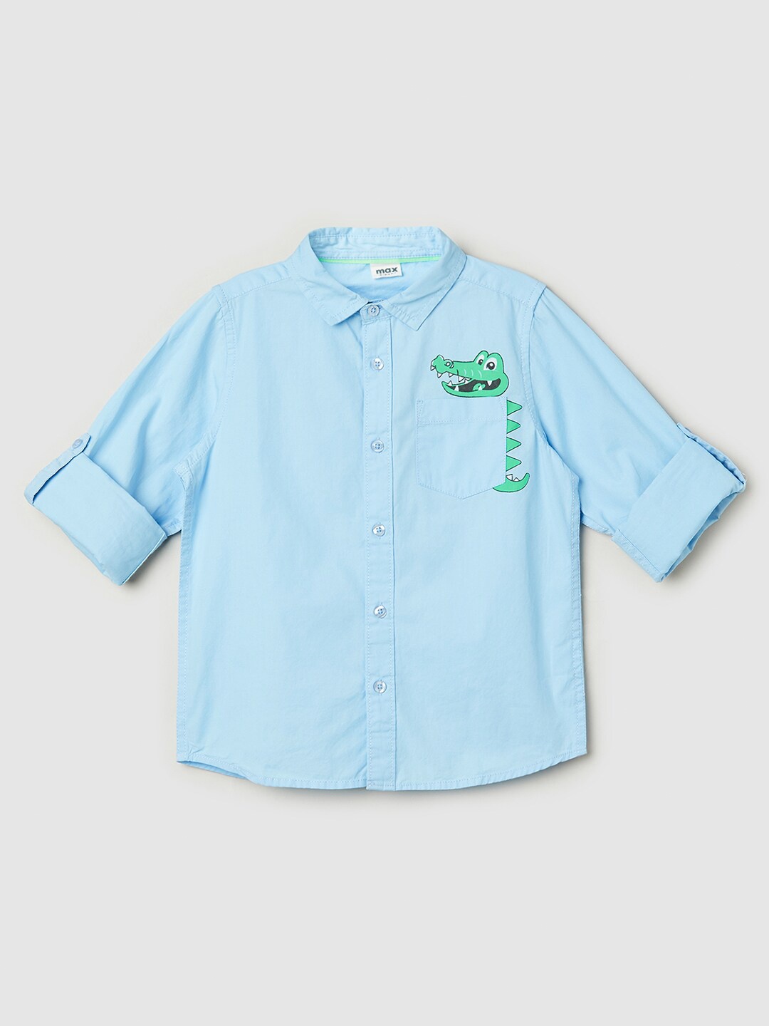 

max Boys Roll-Up Sleeves Pure Cotton Shirt, Blue
