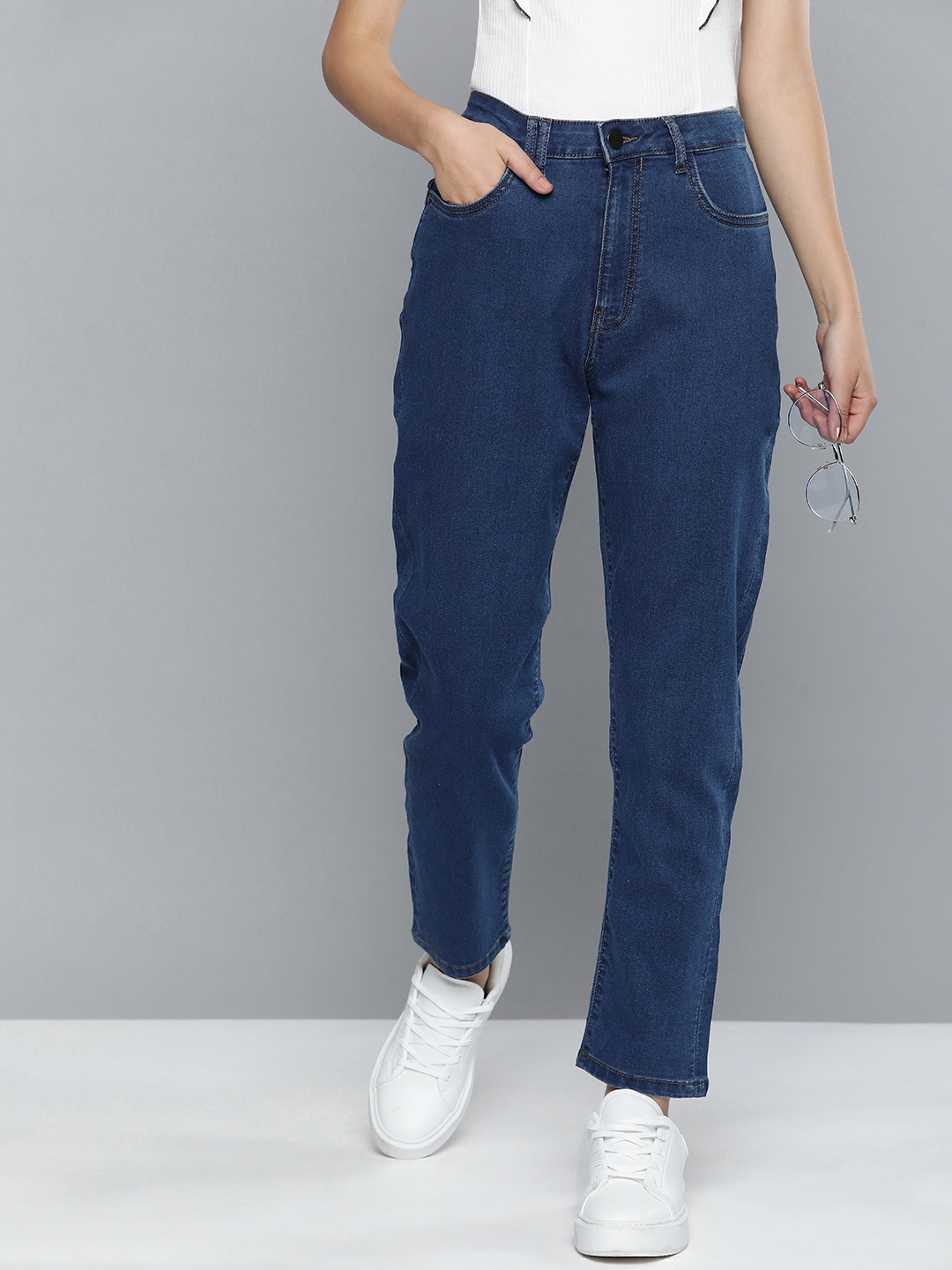 

Mast & Harbour Women Mid-Rise Boyfriend Fit Jeans, Blue
