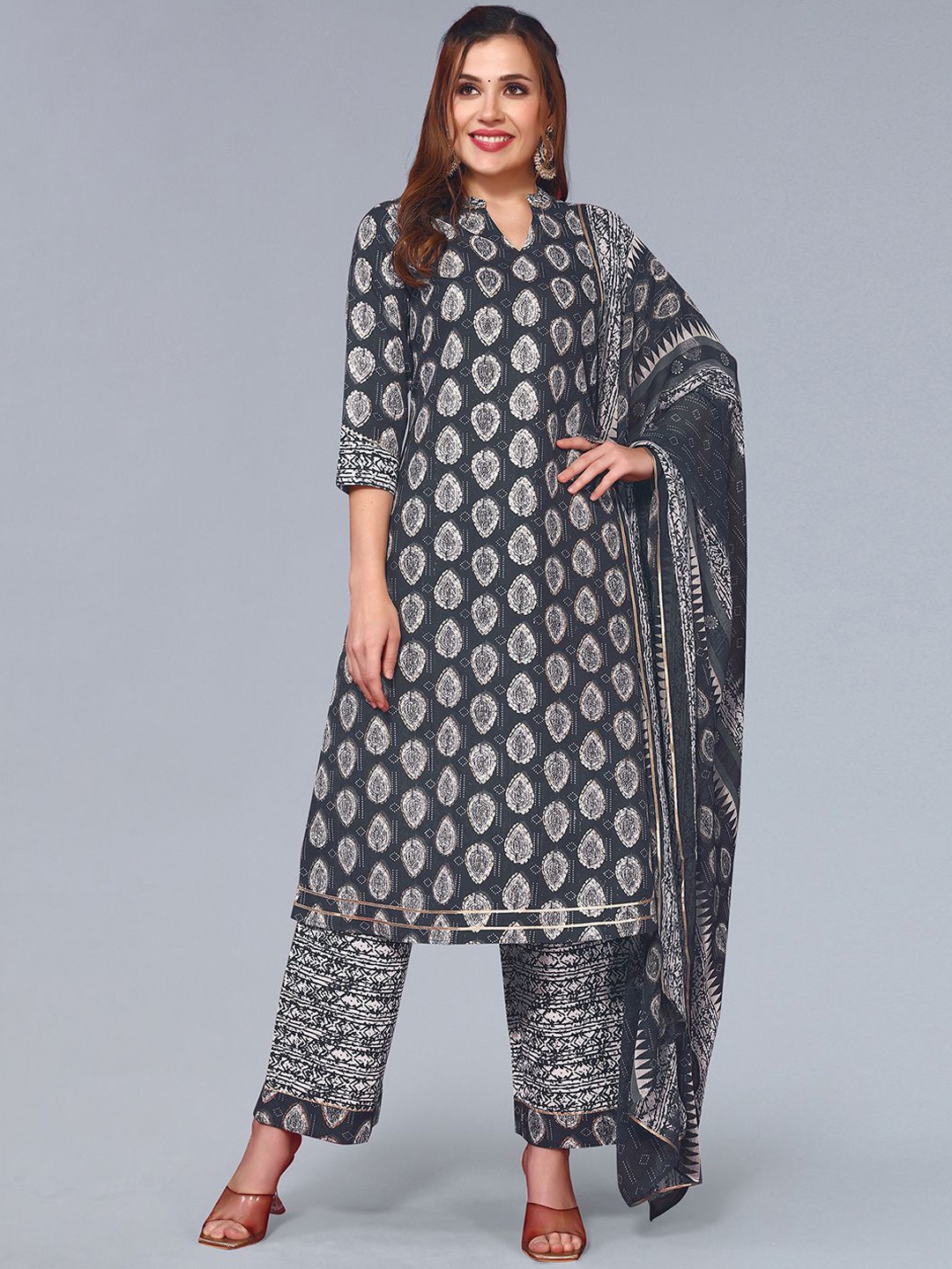 

KALINI Ethnic Motifs Printed Kurta with Trousers & Dupatta, Black