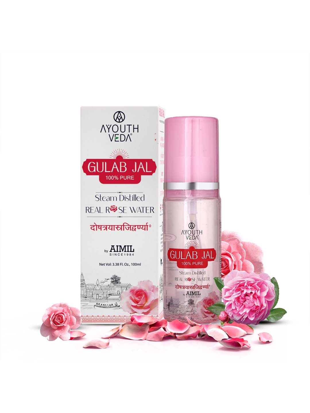 

AYOUTHVEDA Gulab Jal Steam Distilled Real Rose Water Facial Toner - 100ml, Pink