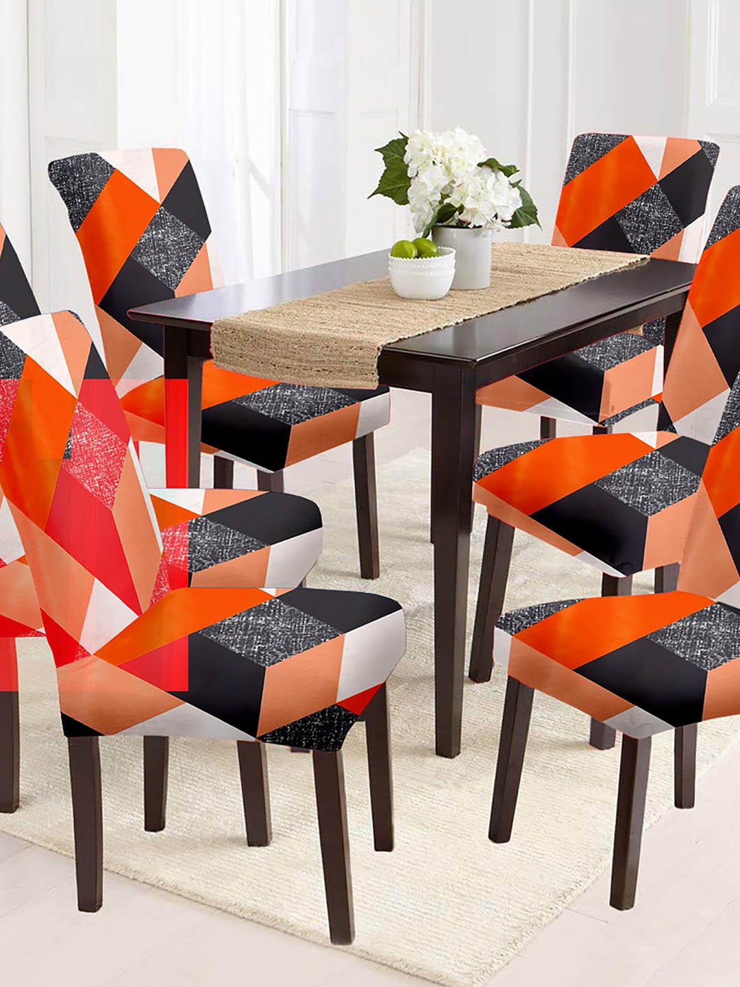

Home Centre Morgan Orange & Grey Digital Printed Dining Chair Cover