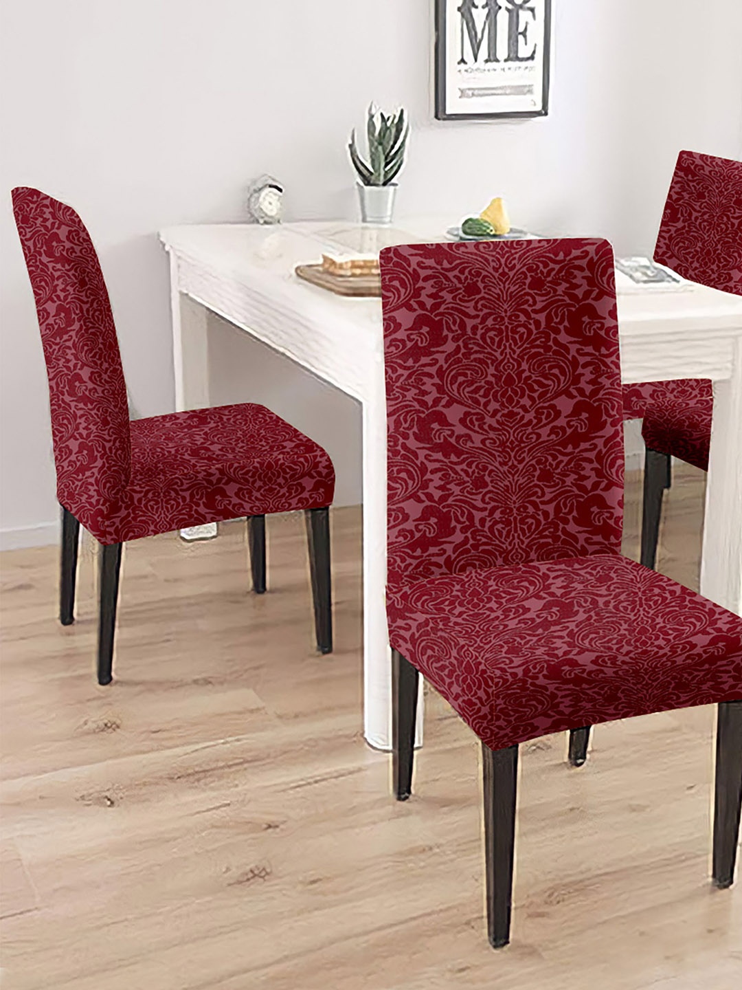 

Home Centre Maroon Morgan Damask Jacquard Printed Dining Chair Cover