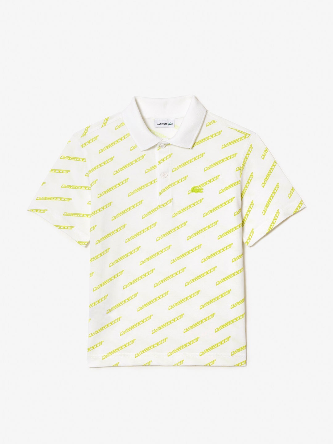 

Lacoste Boys Polo Collar Typography Printed Cotton T-shirt, White