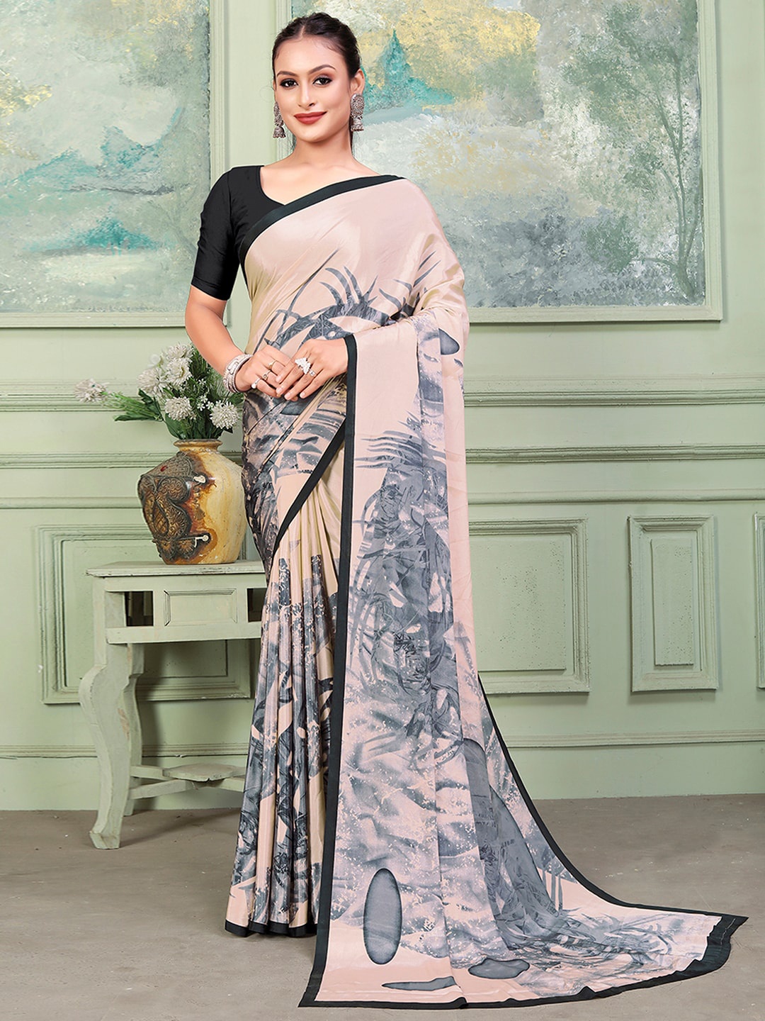 

Mitera Orange & Blue Abstract Printed Saree