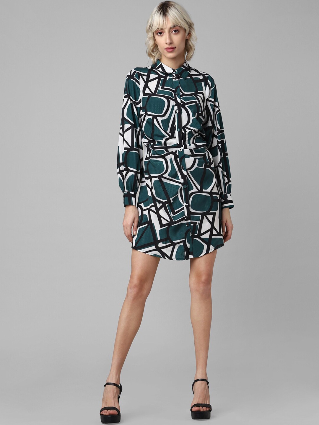 

ONLY Geometric Printed Shirt Dress, Green