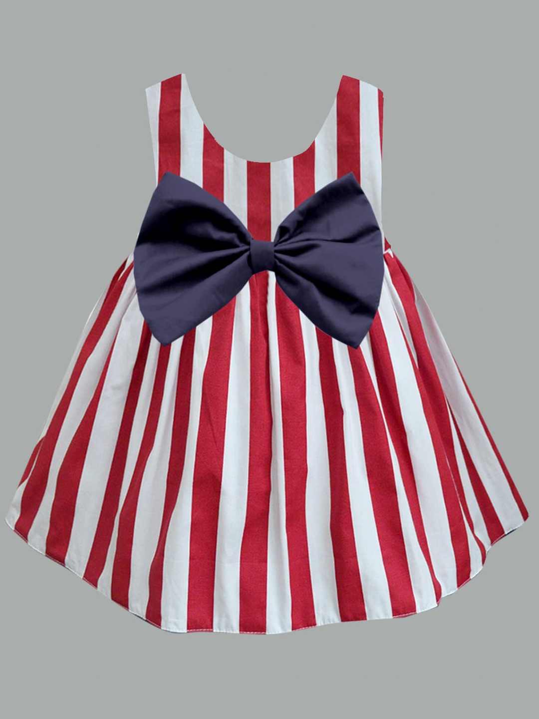 

A.T.U.N. Girls Striped Bow Cotton Fit & Flare Dress, Red