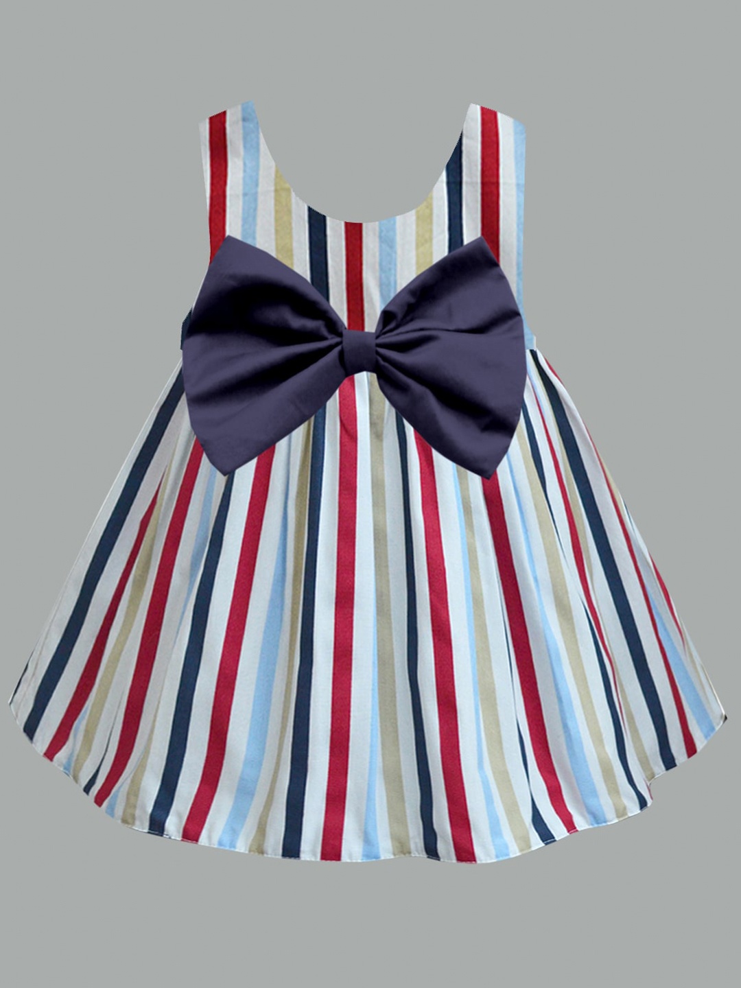 

A.T.U.N. Girls Striped Bow Cotton Fit & Flare Dress, Red