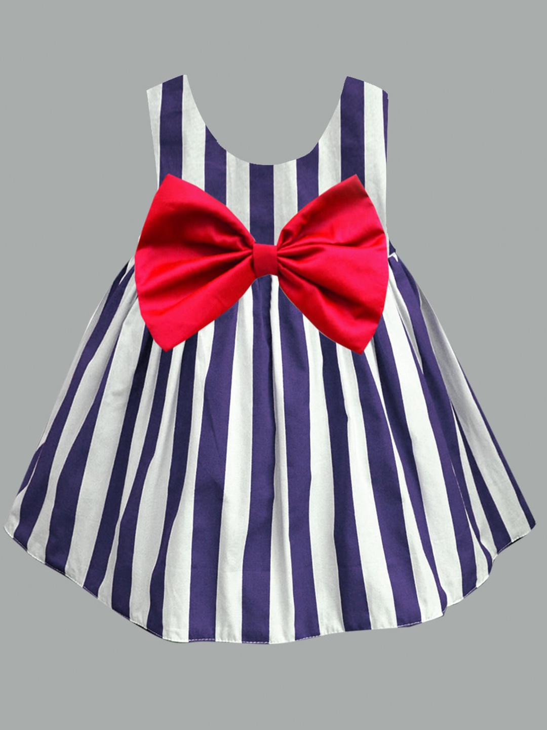 

A.T.U.N. Girls Striped Bow Cotton Fit & Flare Dress, Navy blue