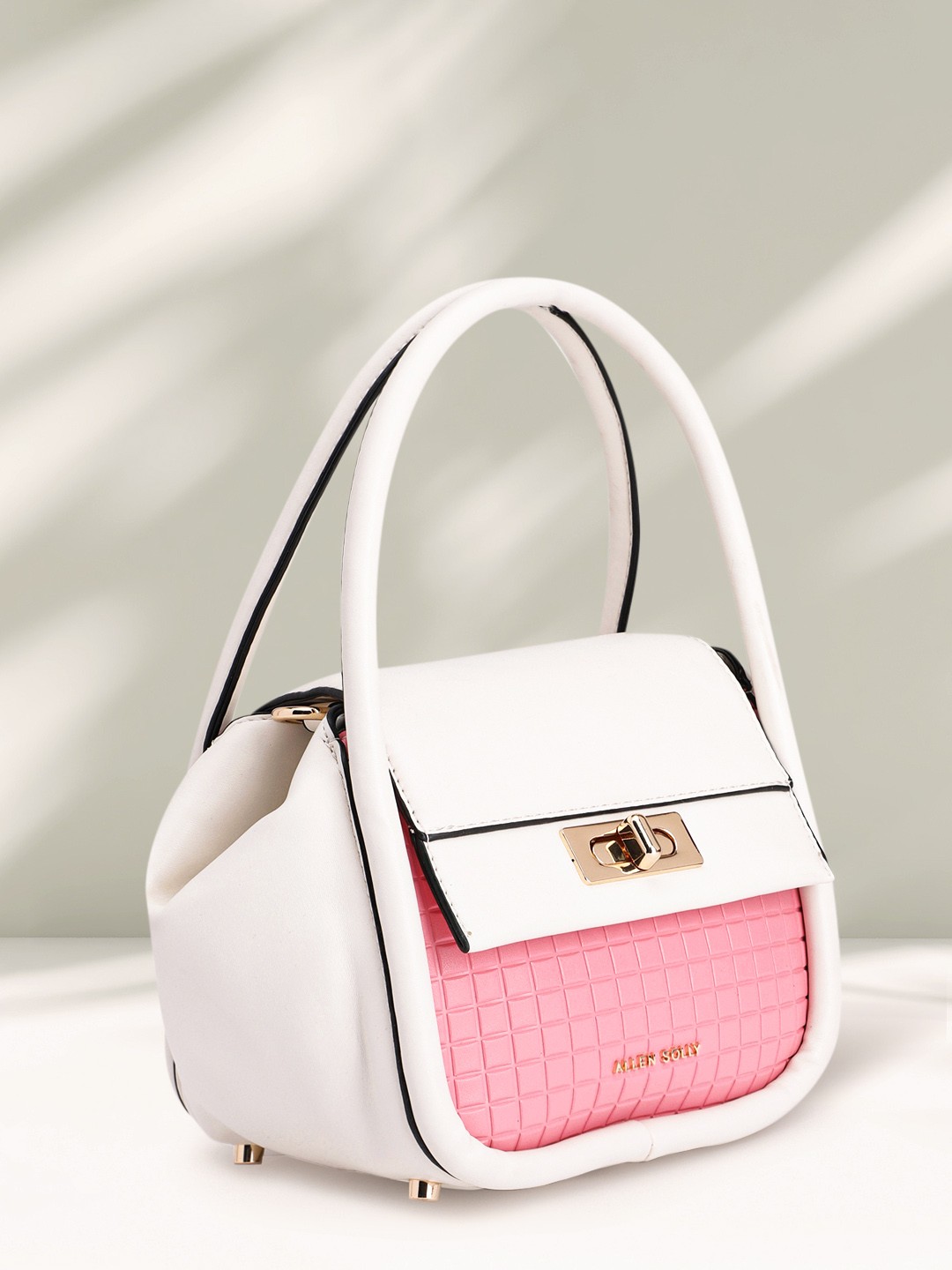 

Allen Solly Colourblocked & Geometric Textured PU Structured Handheld Bag, White