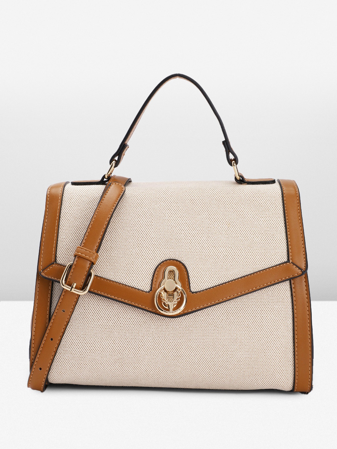 

Allen Solly Colourblocked Structured Satchel, Beige