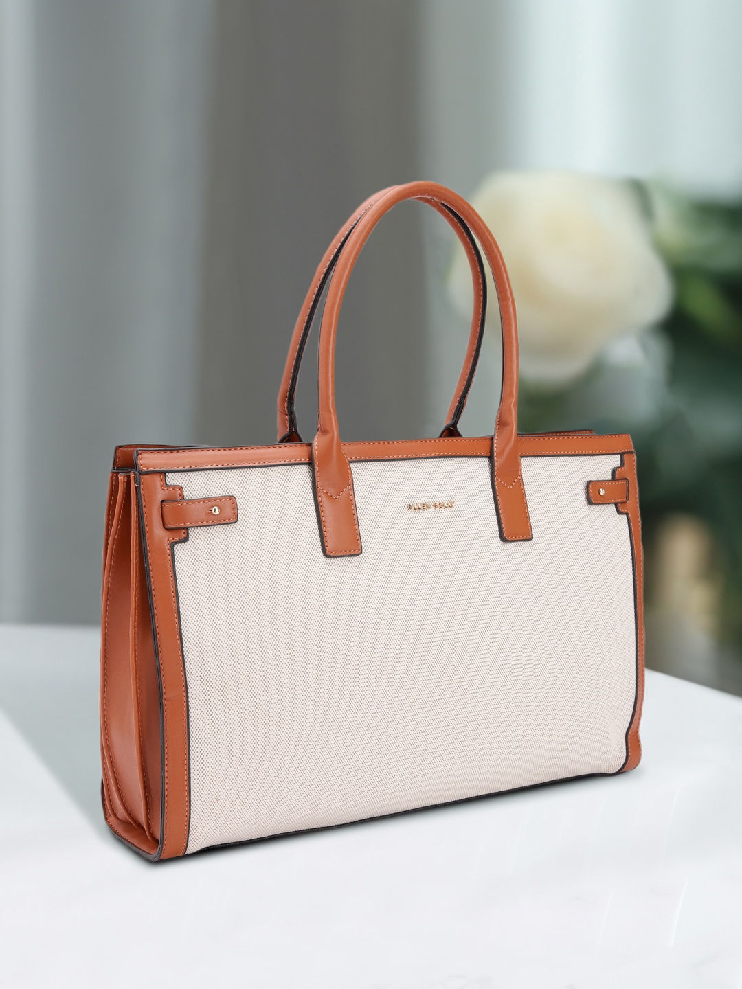 

Allen Solly Colourblocked PU Oversized Structured Laptop Shoulder Bag, Tan