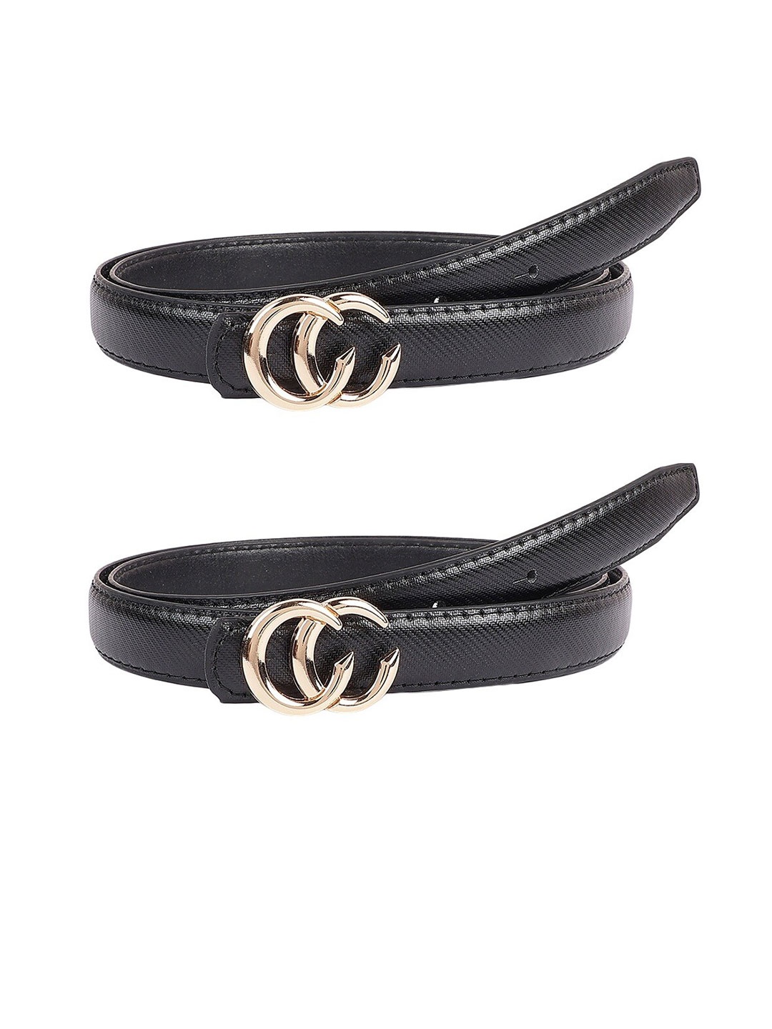 

ZEVORA Women Set Of 2 Textured Leather Formal Belt, Black