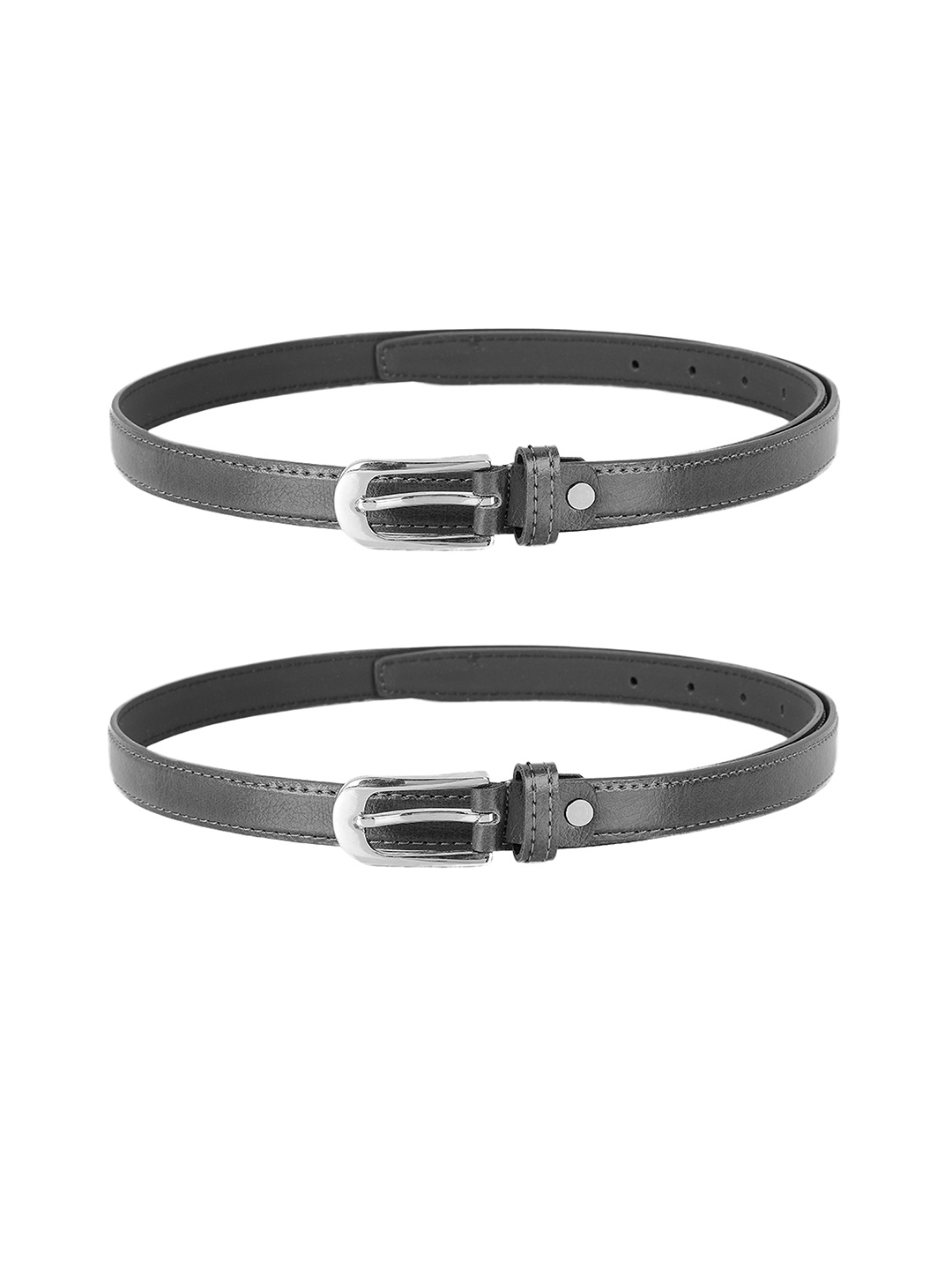 

ZEVORA Women Set Of 2 Leather Slim Belts, Black