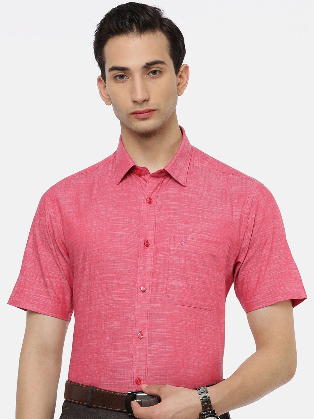 

Ramraj Original Slim Fit Opaque Pure Cotton Formal Shirt, Red