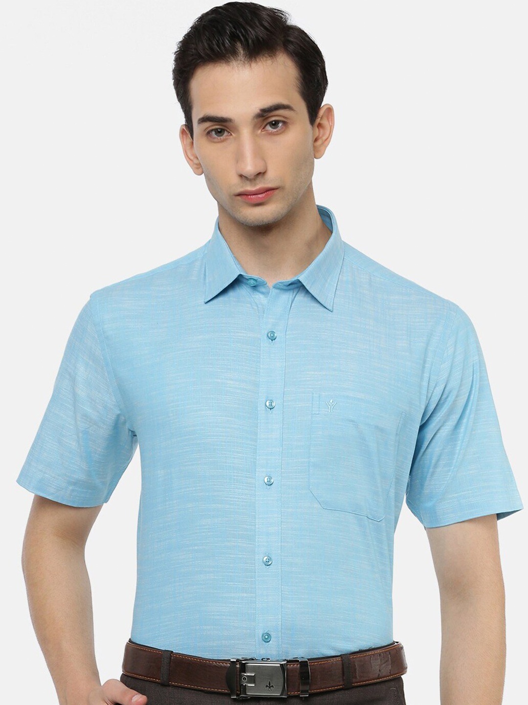 

Ramraj Original Opaque Printed Pure Cotton Formal Shirt, Blue