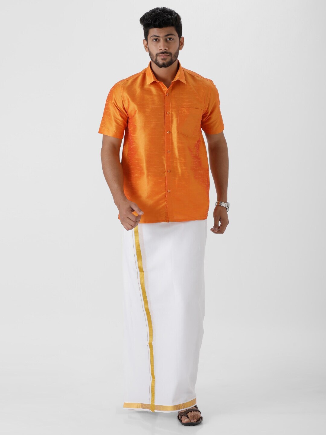 

Ramraj Original Opaque Pure Cotton Casual Shirt, Orange