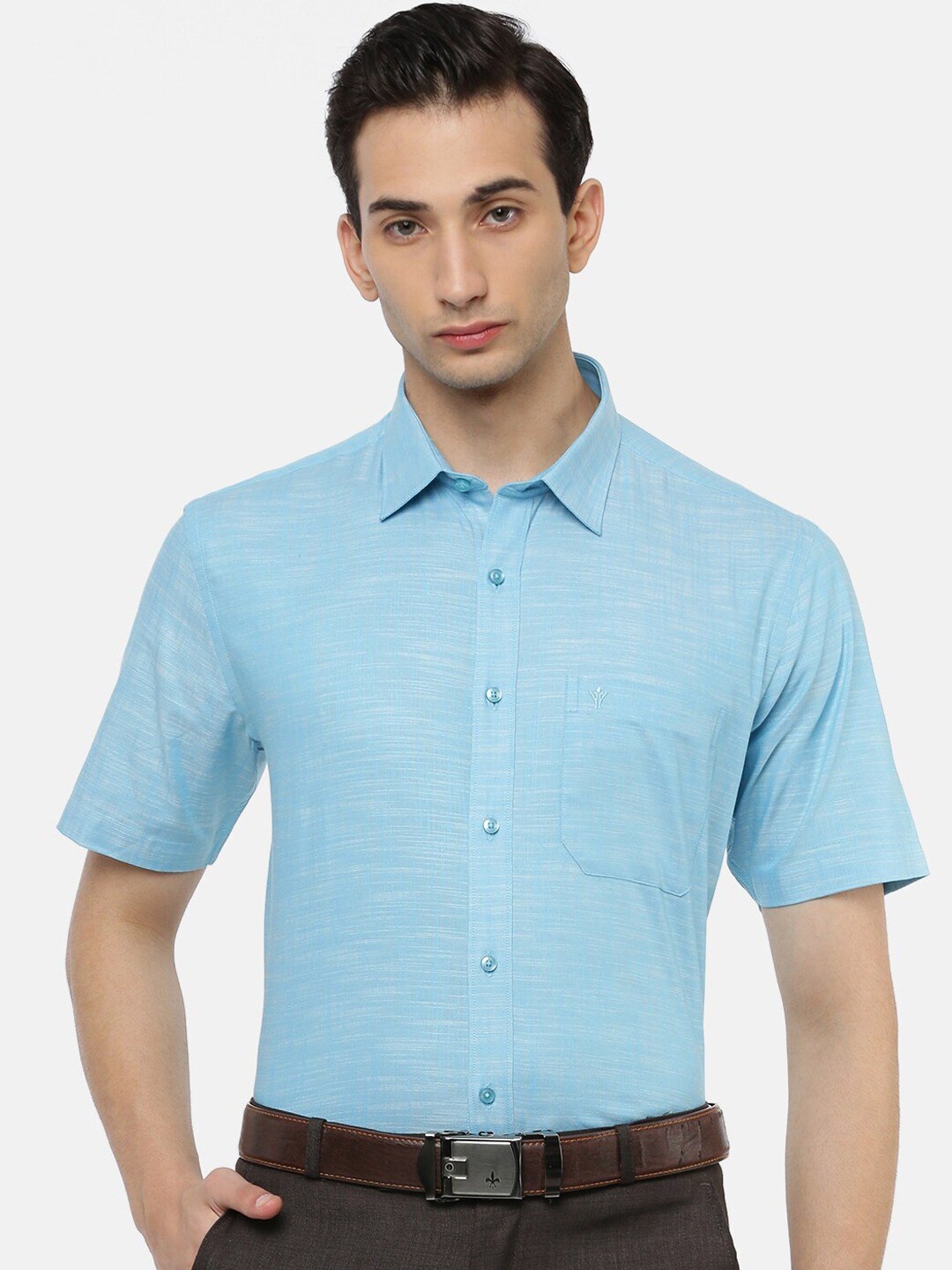 

Ramraj Original Opaque Printed Pure Cotton Formal Shirt, Blue