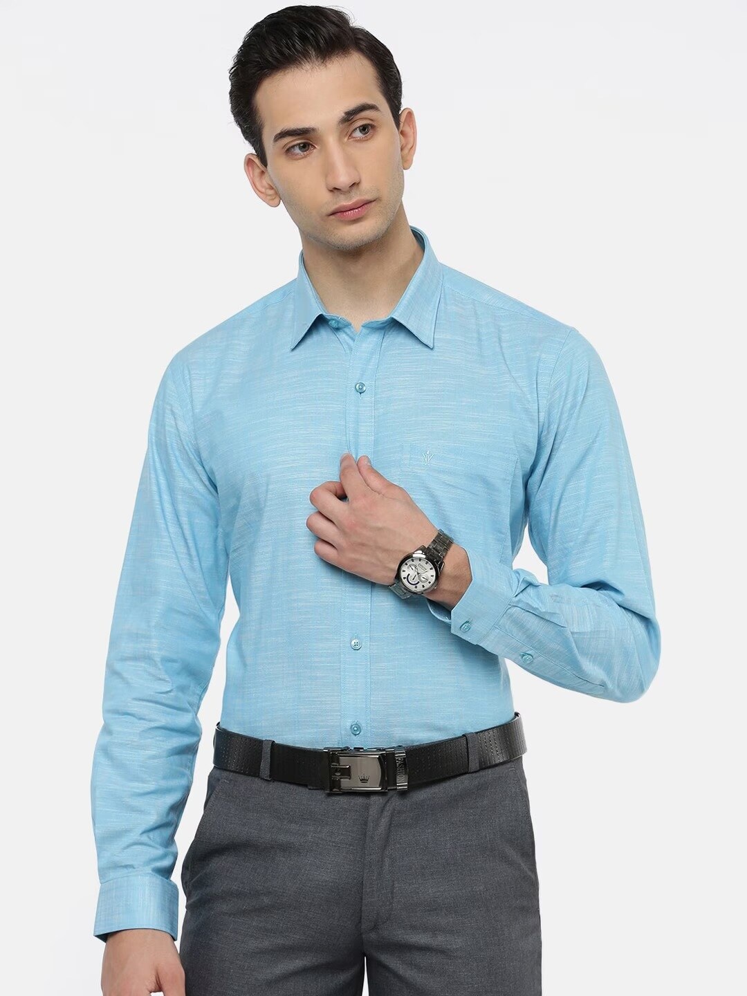 

Ramraj Original Fit Pure Cotton Formal Shirt, Blue